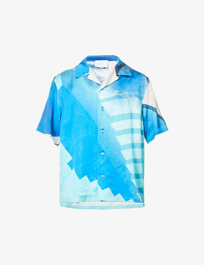 Shop Blue Sky Inn Pool Graphic-print Boxy-fit Satin Shirt In Ao Print