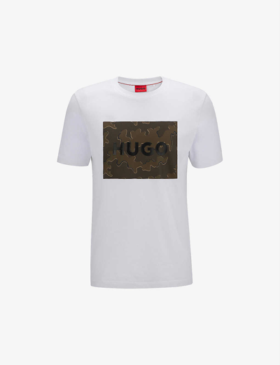 Shop Hugo Men's White Camouflage-print Branded Cotton-jersey T-shirt