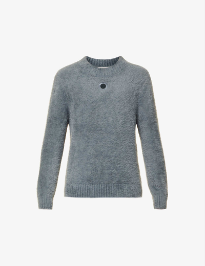 Shop Craig Green Cut-out Circle Boxy-fit Fluffy Knitted Jumper In Dark Grey
