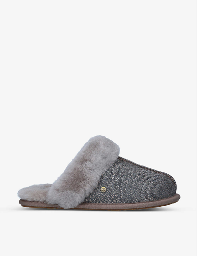 Shop Ugg Caviar Scuffette Ii Textured Metallic Sheepskin Slippers In Grey