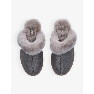 Shop Ugg Women's Grey Caviar Scuffette Ii Textured Metallic Sheepskin Slippers