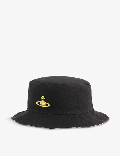 Shop Vivienne Westwood Fisher Brand-plaque Cotton Bucket Hat In Black