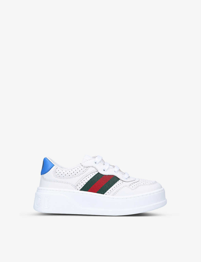 Shop Gucci Boys White Kids Chunky B Logo-printed Leather Low-top Trainers In White/comb