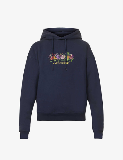 Shop Martine Rose Classic Brand-embroidered Cotton-jersey Hoody In Navy Fruits