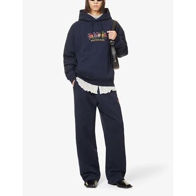Shop Martine Rose Classic Brand-embroidered Cotton-jersey Hoody In Navy Fruits
