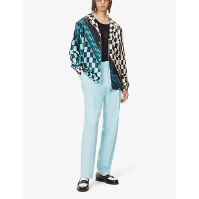 Shop Blue Sky Inn Check Pool Graphic-print Relaxed-fit Satin Shirt In Ao Print