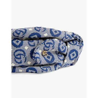 Shop Gucci Gg Logo Cotton-blend Headband In Blue