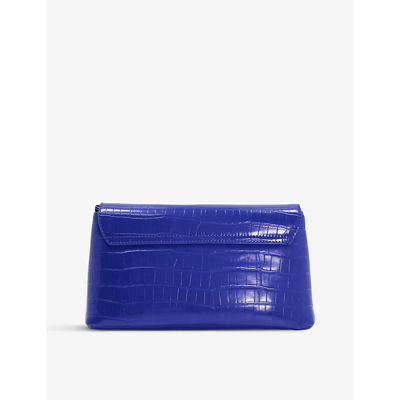 Shop Dune Womens Blue-croc Synthetic Elissia Croc-embossed Envelope Faux-leather Clutch Bag