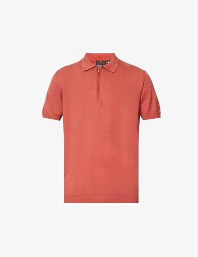 Shop Oscar Jacobson Otto Zip-fastening Cotton-knit Polo Shirt In Red Manuka