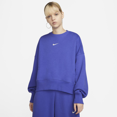 Shop Nike Women's  Sportswear Phoenix Fleece Over-oversized Crewneck Sweatshirt In Blue