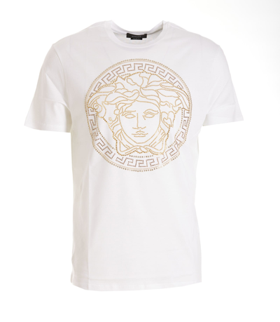 Shop Versace Beaded Medusa Logo T-shirt In White
