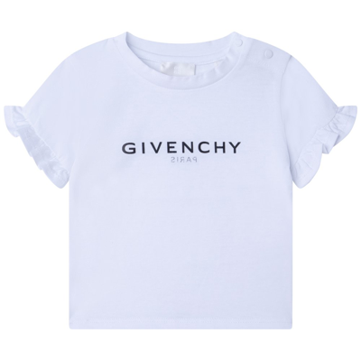 Shop Givenchy Kids Logo Printed Ruffled Crewneck T In White