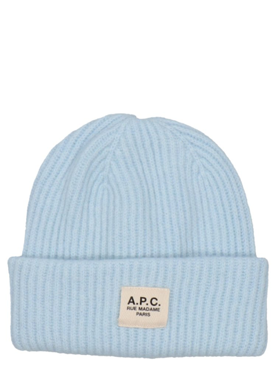 Shop Apc A.p.c. Logo Patch Knit Beanie In Blue
