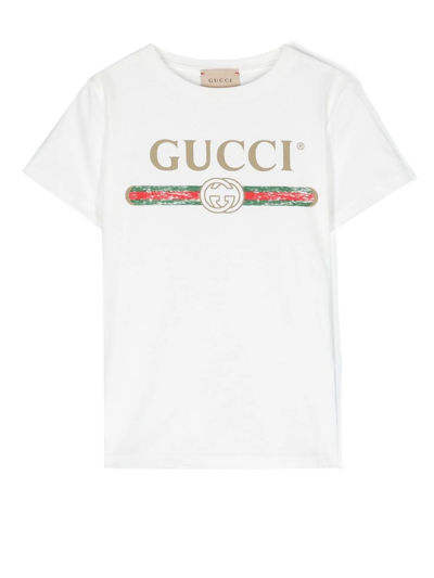 Shop Gucci Logo-print Cotton T-shirt In 9112 White/green/red