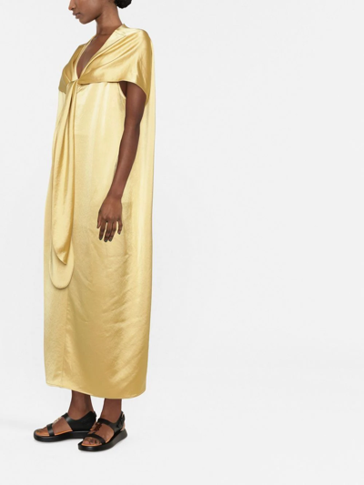 Totême Knot-detail Cape Maxi Dress In Yellow