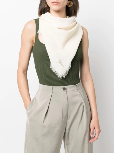 Shop Totême Frayed Knitted Scarf In Neutrals