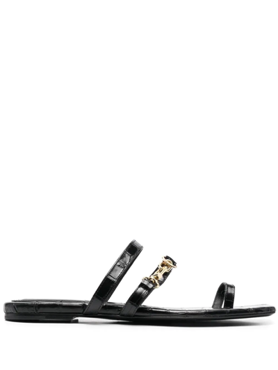 Shop Totême Chain-link Leather Sandals In Black