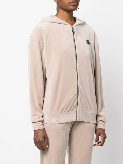 Philipp Plein Skull-appliqué Zip-up Hoodie In Nude