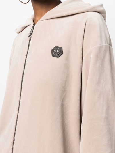 Philipp Plein Skull-appliqué Zip-up Hoodie In Nude
