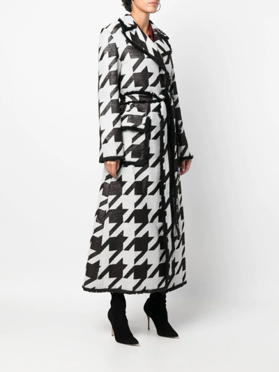 Philipp Plein Houndstooth-print Belted Coat In Nude