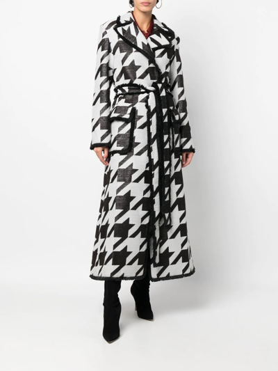 Philipp Plein Houndstooth-print Belted Coat In Nude