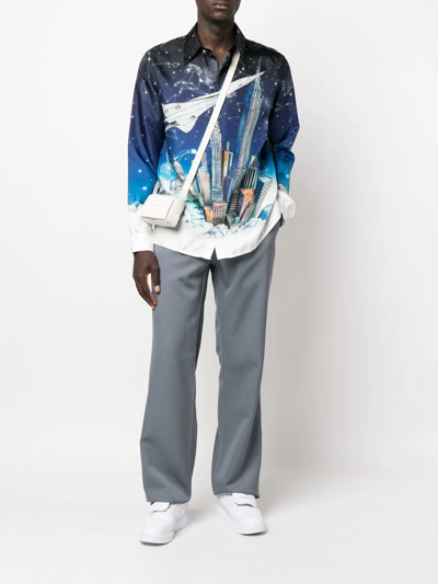 Casablanca Long Sleeve Silk Button-up Shirt In Vol De Nuit