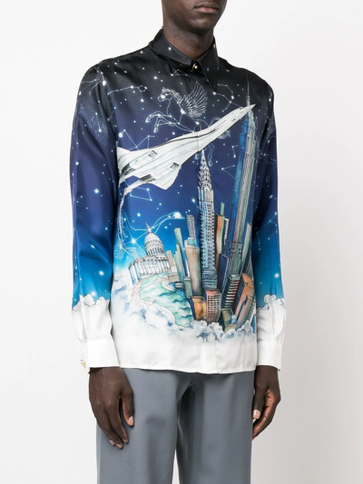 Casablanca Long Sleeve Silk Button-up Shirt In Vol De Nuit