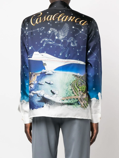 Casablanca Long Sleeve Silk Button-up Shirt In Vol De Nuit