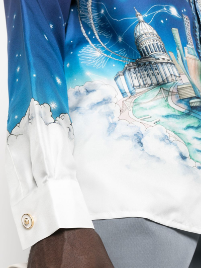 Casablanca Long Sleeve Silk Button-up Shirt In Vol De Nuit