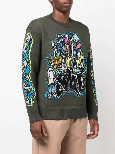 Shop Off-white Intarsia-knit Long-sleeve Jumper In Green