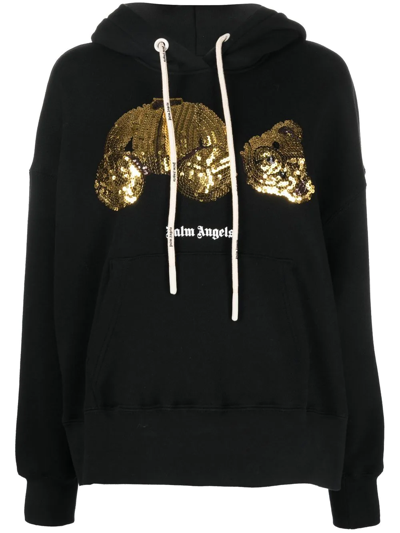 Shop Palm Angels Sequined-bear Oversized Hoodie In Schwarz