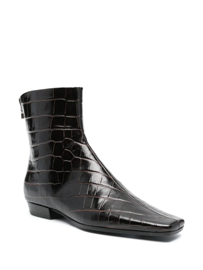 Shop Totême The Western Crocodile-effect Boots In Brown