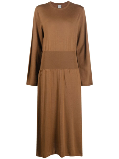 Totême Long-sleeved Wool Dress In Brown