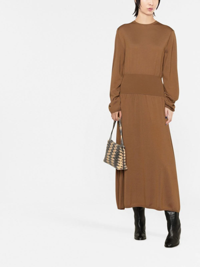 Totême Long-sleeved Wool Dress In Brown