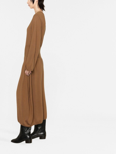 Totême Long-sleeved Wool Dress In Brown