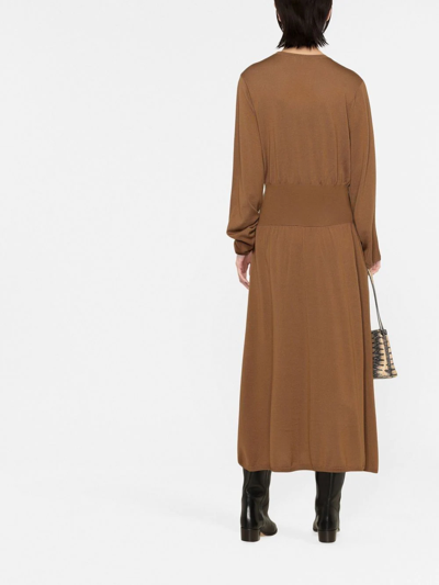 Totême Long-sleeved Wool Dress In Brown