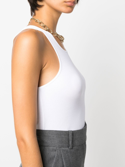 Shop Totême Fine Curved Ribbed Tank Top In White