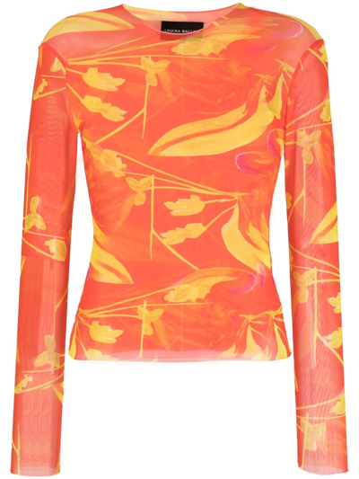 Shop Louisa Ballou Graphic Print Long Sleeve T-shirt In Orange