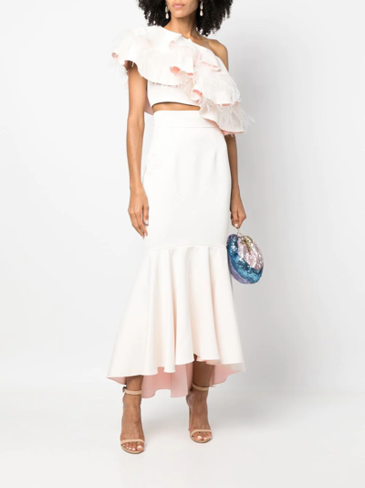 Shop Styland One-shoulder Ruffled Feather Top In White