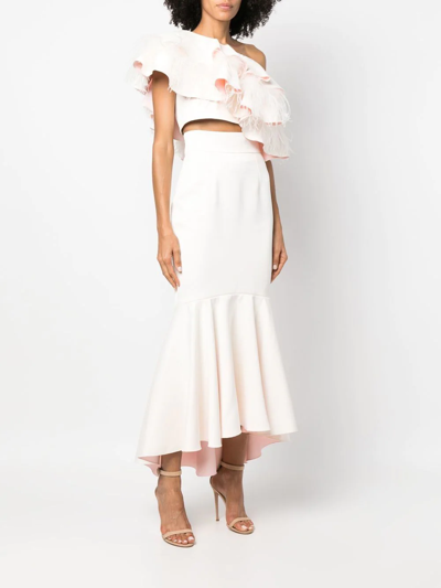 Shop Styland One-shoulder Ruffled Feather Top In White