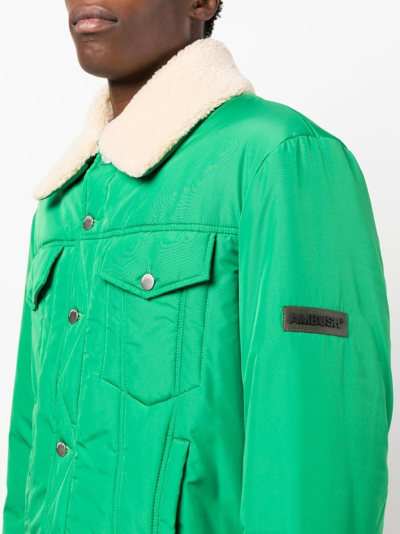 Shop Ambush Shearling-trim Logo-patch Jacket In Grün