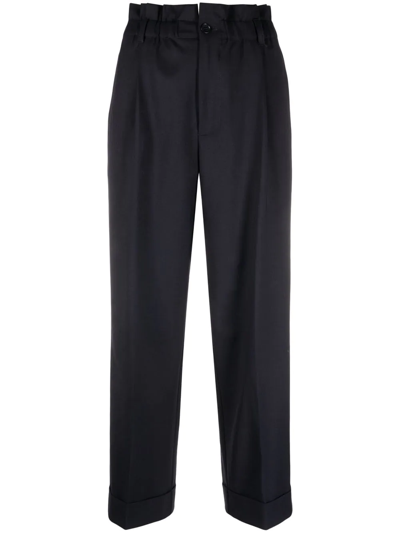 Shop P.a.r.o.s.h Paperbag-waist Straight Leg Trousers In Blau