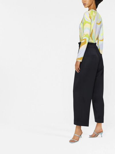 Shop P.a.r.o.s.h Paperbag-waist Straight Leg Trousers In Blau