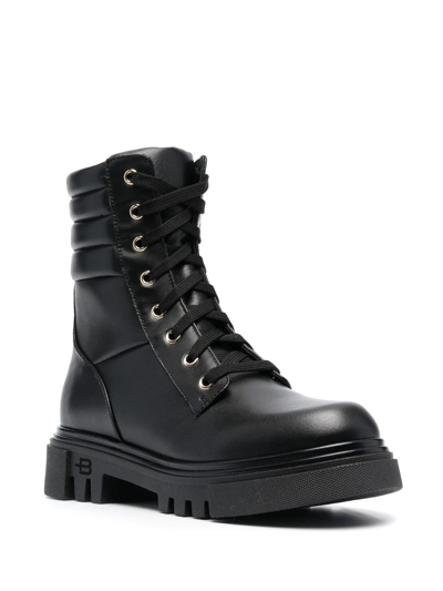 Baldinini Leather Combat Boot In Schwarz