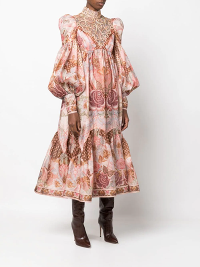 Shop Zimmermann Kaleidoscope Swirl Yoke Tiered Dress In Rosa