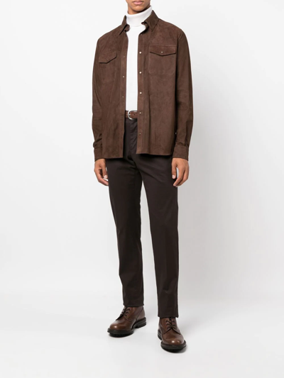 Shop Ajmone Fitted Suede Shirt In Braun