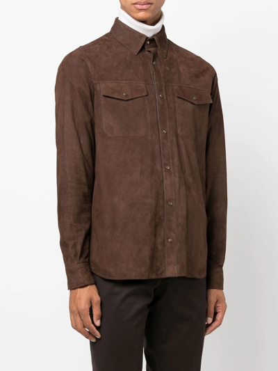 Shop Ajmone Fitted Suede Shirt In Braun