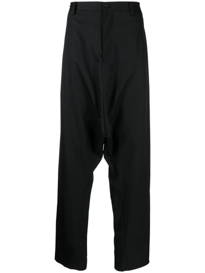 Shop Sulvam Drop-crotch Wool Trousers In Black
