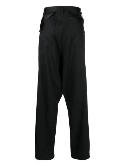 Shop Sulvam Drop-crotch Wool Trousers In Black