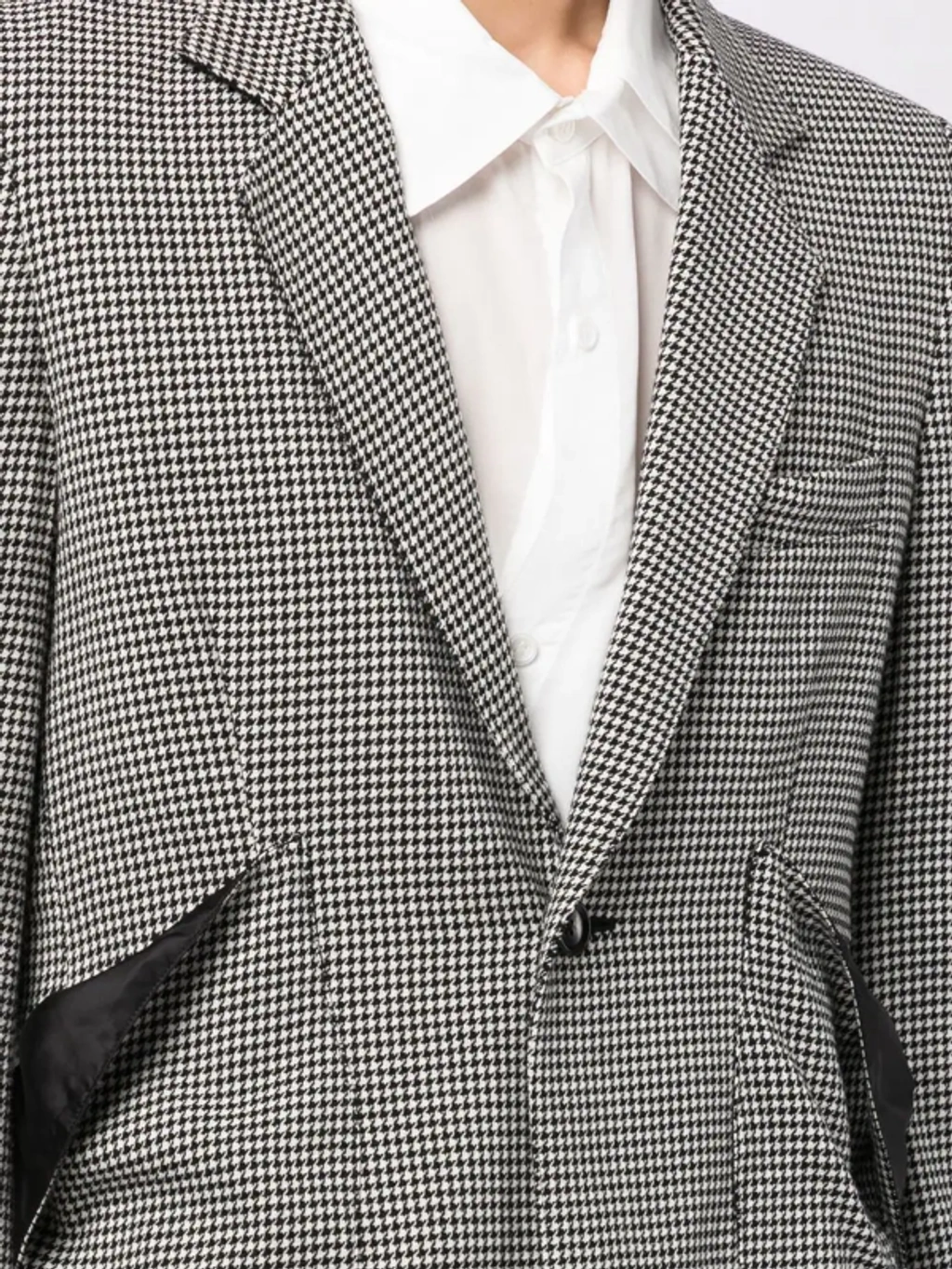 トップス Sulvam Asymmetry Houndstooth Knit Sulvam Raw-cut Asymmetric Houndstooth Blazer In Grey | ModeSens